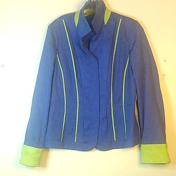 Coldwater Creek button up purple with green blazer rose textured damask size 8 - Picture 12 of 12